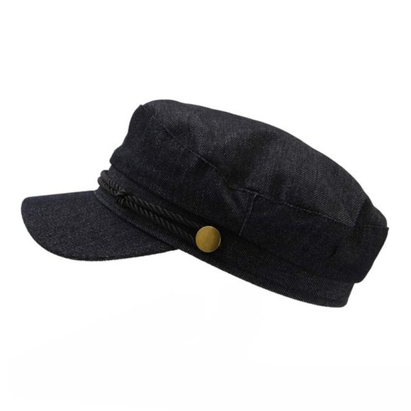 Black Denim Military Cap - Picture 7 of 7